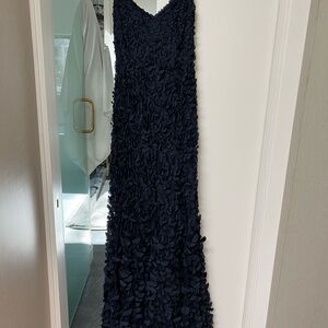 THEIA Navy Gown w/ Beading and Petals